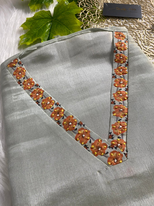 AT107 - Grayish blue semi tissue salwar material