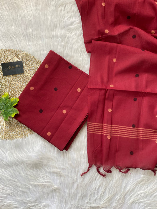 AC122- Red Cotton salwar with weaving butta