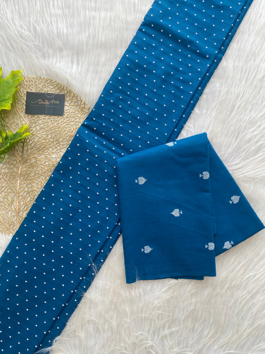 AC127- Teal blue Cotton Co-ord with heartin weaving butta