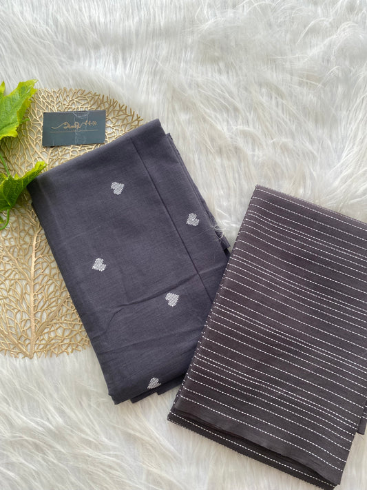 AC125- Grey Cotton Co-ord with weaving butta