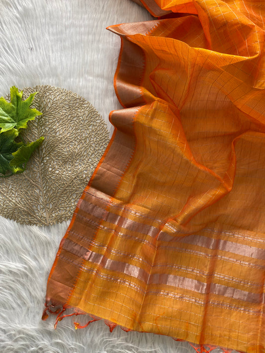 AD111 - Orange Handloom Mangalagiri silk dupatta