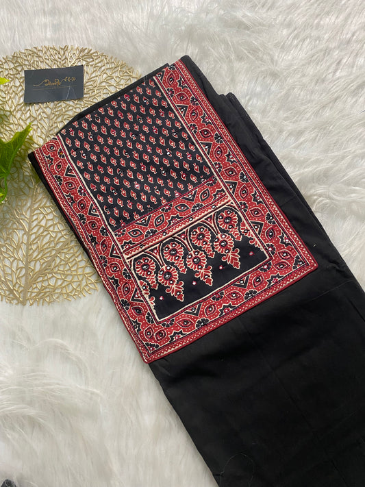 AC117-Black cotton salwar with patch and mirror work