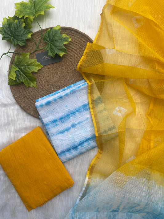 AKD109 - Kota doria - White with Blue tie and dye