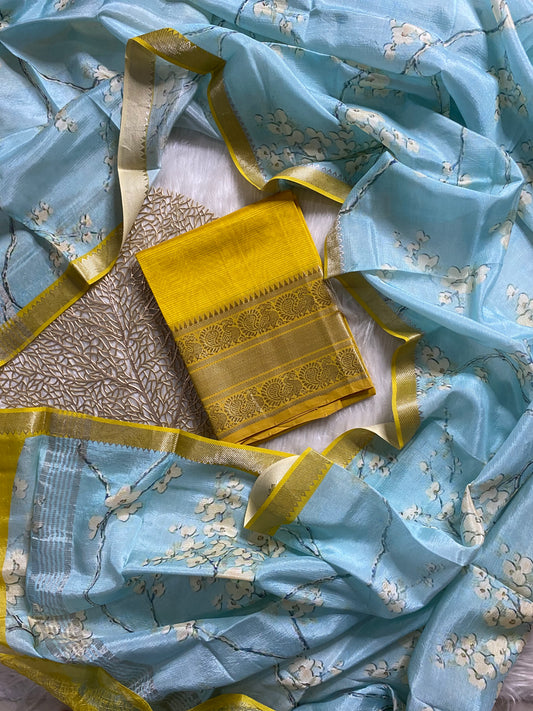 AMG101 - Yellow with Blue Mangalagiri Salwar