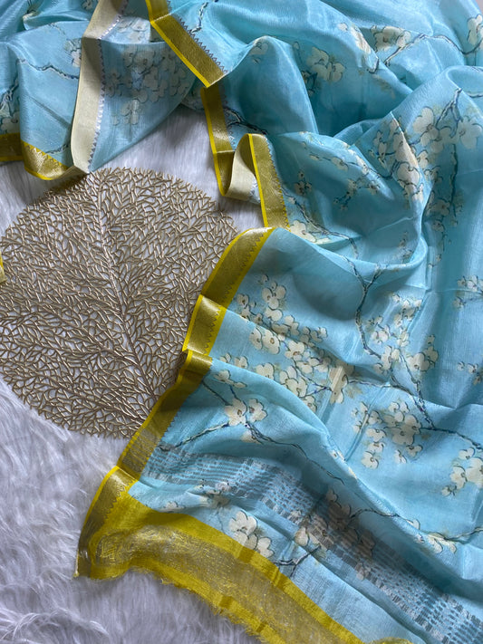 AMG101 - Yellow with Blue Mangalagiri Salwar