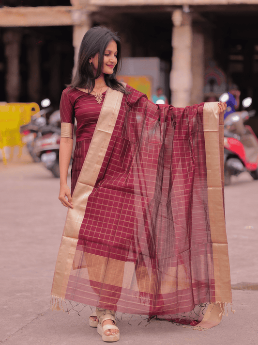AMS105 - Maroon Maheshwai with Stripes