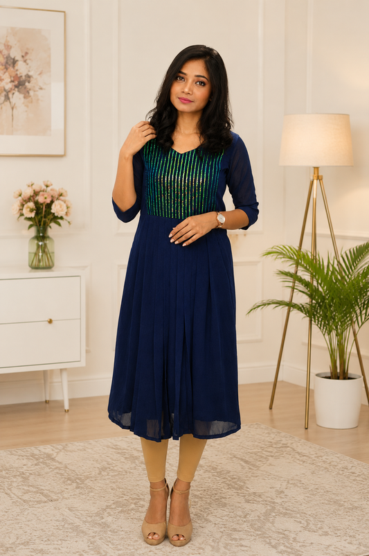 AK140 - Bling - Navy Blue georgette maxi